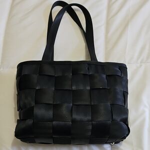 Harvey's Black Woven Seatbelt Tote Bag with Double Shoulder Straps